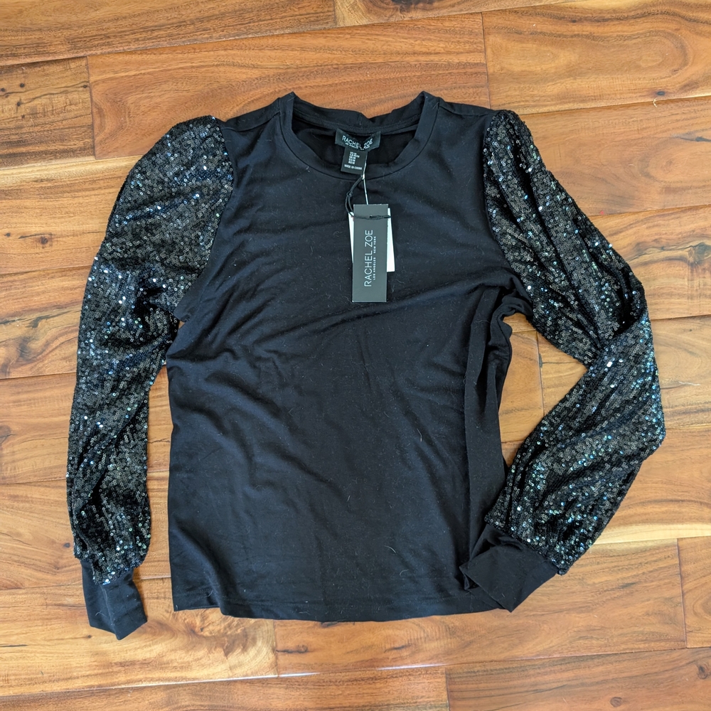 Rachel Zoe Black Sequin Long Sleeve Top